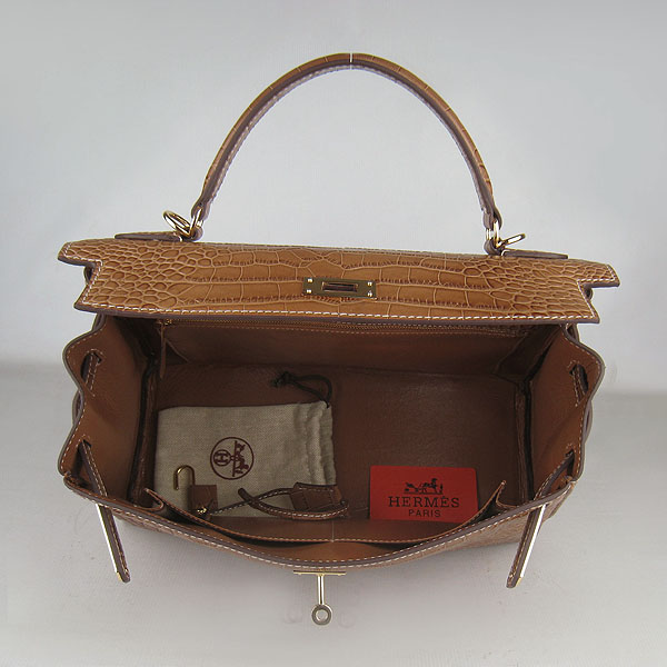 7A Replica Hermes Kelly 32cm Crocodile Veins Leather Bag Light Coffee 6108 - Click Image to Close